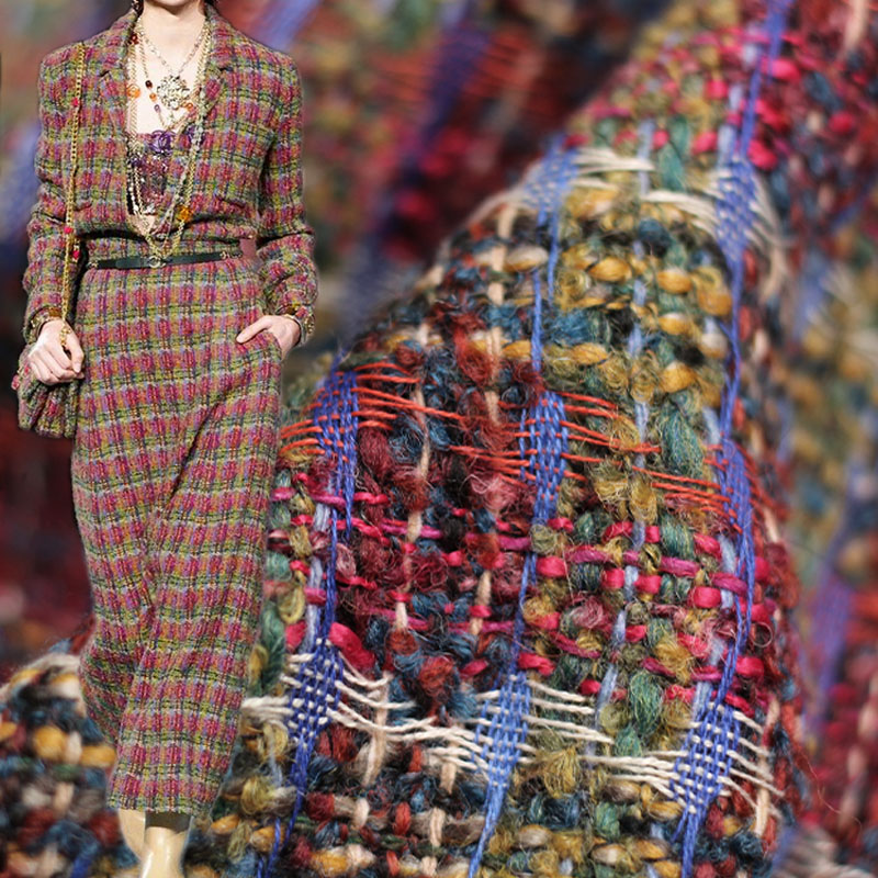 Sewing Tweed Fabric - Czerwona/zielona kratka wełniana przędza barwiona pleciona