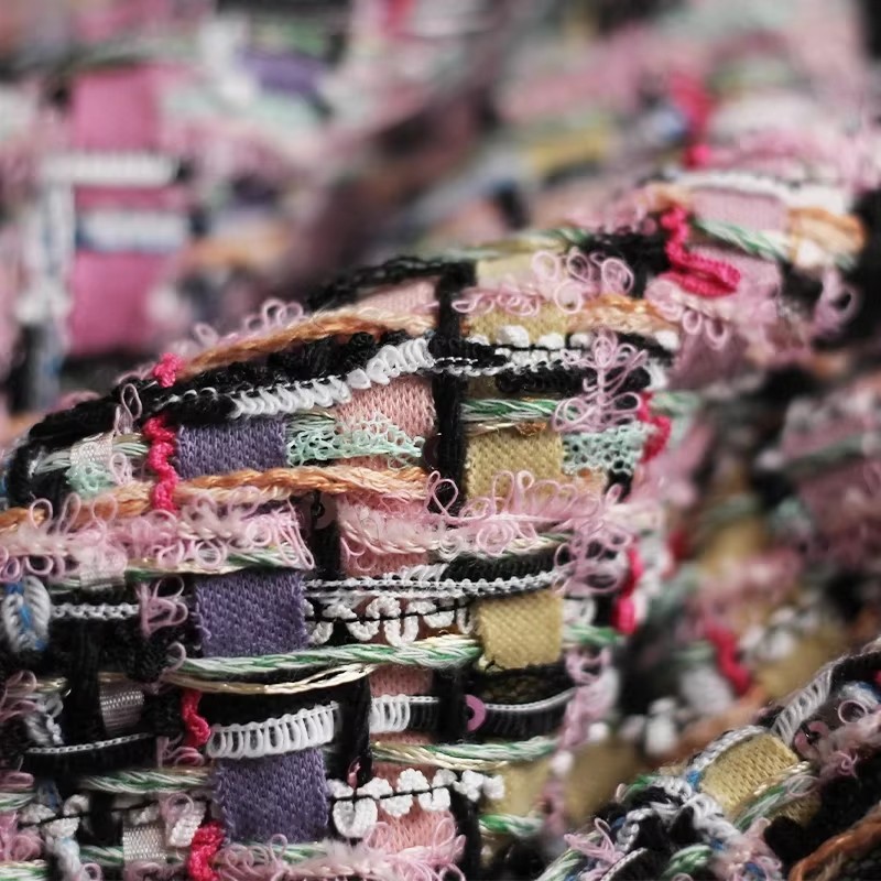 Sewing Tweed Fabric - Czerwono-różowa, kolorowa, gruba tkanina tweedowa, materiał