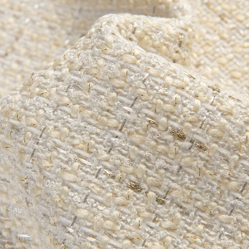 Sewing Tweed Fabric - Beżowa kolorowa i złota przędza drutowa