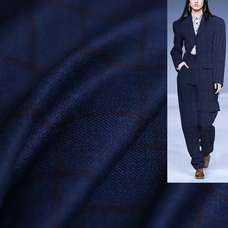 Sewing Tweed Fabric - Wełniane tkaniny czesankowe Redraspberry w niebieską